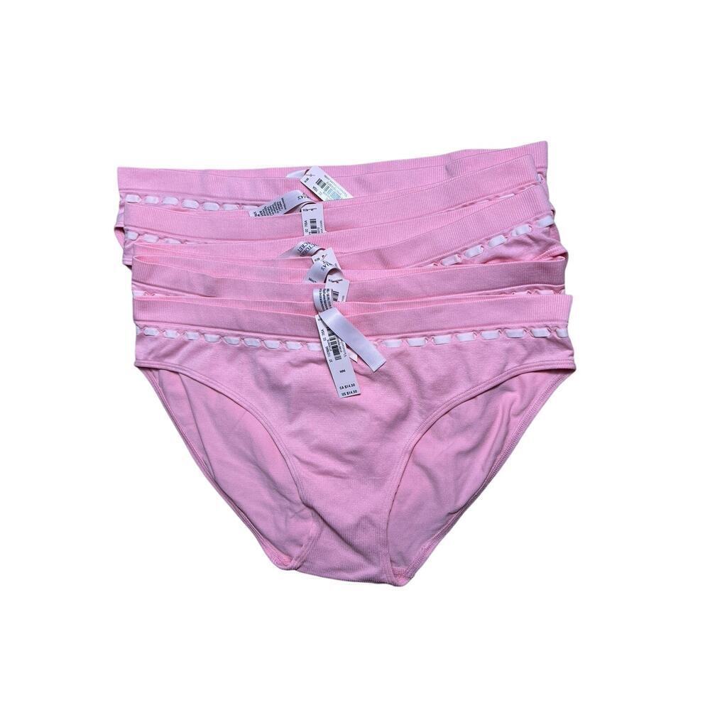 Victoria’s Secret Pink Ribbon Trim Bikini Panties 5 Pack Size M NWT Cotton Bow